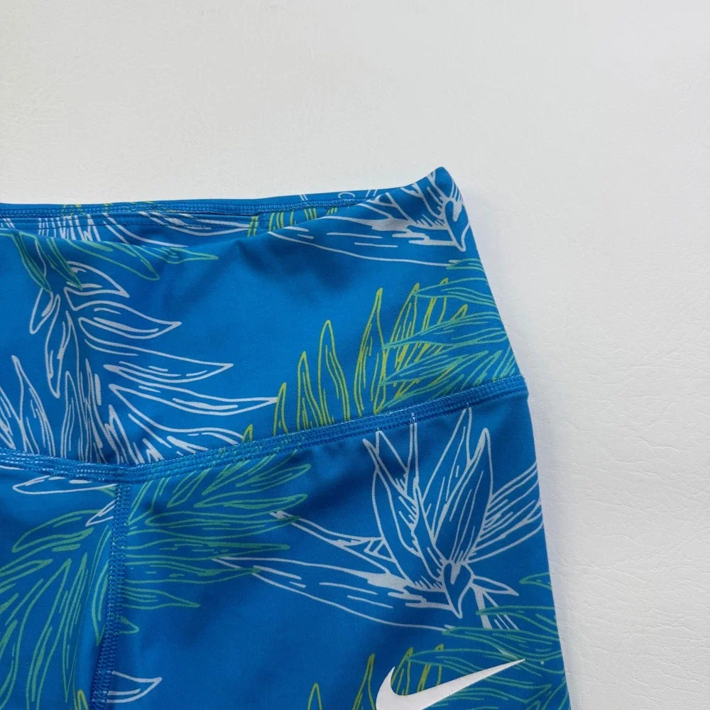 Nike Dri-FIT One Womens Tropical Monstera Print Bike Shorts Blue DV9681-435 XS